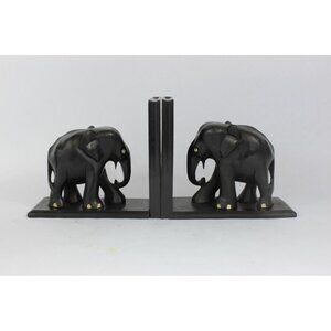 Hand Carved Wooden Elephant Bookends, Vintage Wood Book Ends, Carved Elephant De